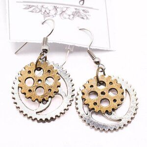 Handmade Two Toned Metal Steampunk Medium Gears Earrings, New